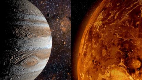 Stylised pictures of Jupiter and Venus