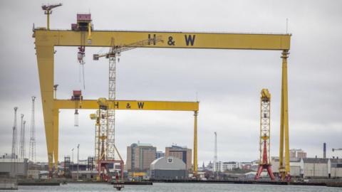 The Harland & Wolff Samson and Goliath shipbuilding gantry cranes at Belfast Harbour in Belfast