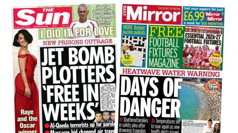 Newspaper headlines: 'New prisons outrage' and 'Days of danger'
