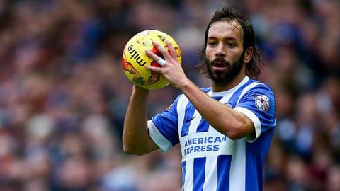 Inigo Calderon of Brighton takes a throw-in during the Championship match between Brighton and Hove Albion and Middlesbrough at The Amex Stadium 