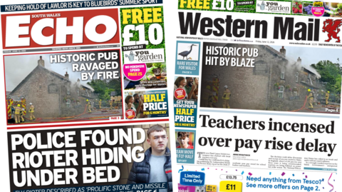 Front pages of South Wales Echo and Western Mail