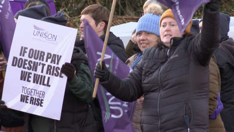 Unison members on the picket line outside Antrim Area Hospital