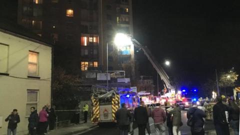 Fire crews on Norwich Road, Ipswich dealing with a fire at Cumberland Towers