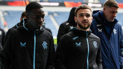 Rangers' Mohammed Diomande and Nicolas Raskin arrive