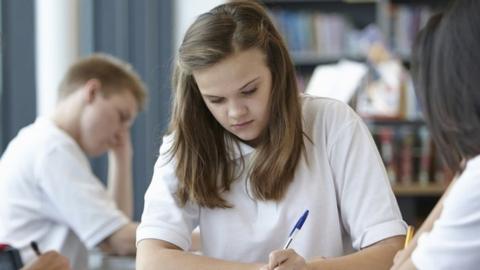 Secondary school children studying