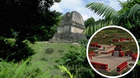 Uaxactun Ruins overlayed with an illustration of what experts think Los Abuelos might have looked like
© @GuatemalaGob/X/Silhan