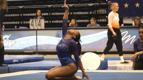 Morgan Price poses at the end of her routine