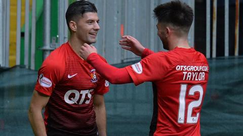 Jordan Jones (left) playing for Kilmarnock against Celtic