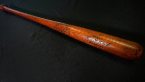 Babe Ruth's 500th home run bat is shown before it goes up for auction by SCP Auctions in California