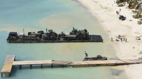 Navy vessel in Caribbean bay