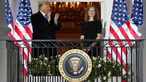 President Donald Trump and Justice Amy Coney Barrett at the White House, 26 October 2020
