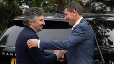 Javi Gracia is greeted by Watford owner Gino Pozzo
