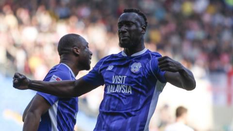 Famara Diedhiou celebrates scoring for Cardiff against Southampton