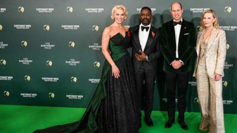 Britain's Prince William, Prince of Wales poses with Australian actress Cate Blanchett