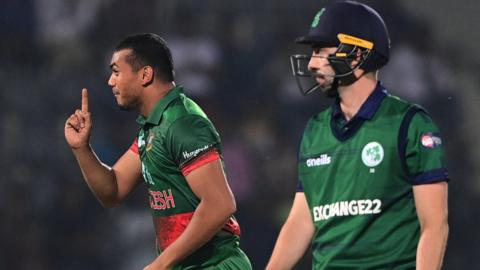 Bangladesh bowler Taskin Ahmed and Ireland captain Andy Balbirnie