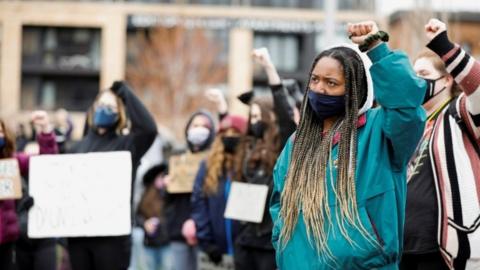 Minneapolis students demonstrate during closing statements in trial