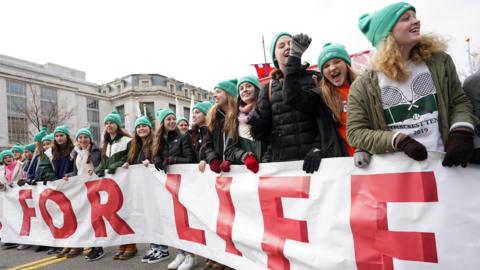 Anti-abortion marchers rally at the Supreme Court during the 47th annual March for Life in Washington