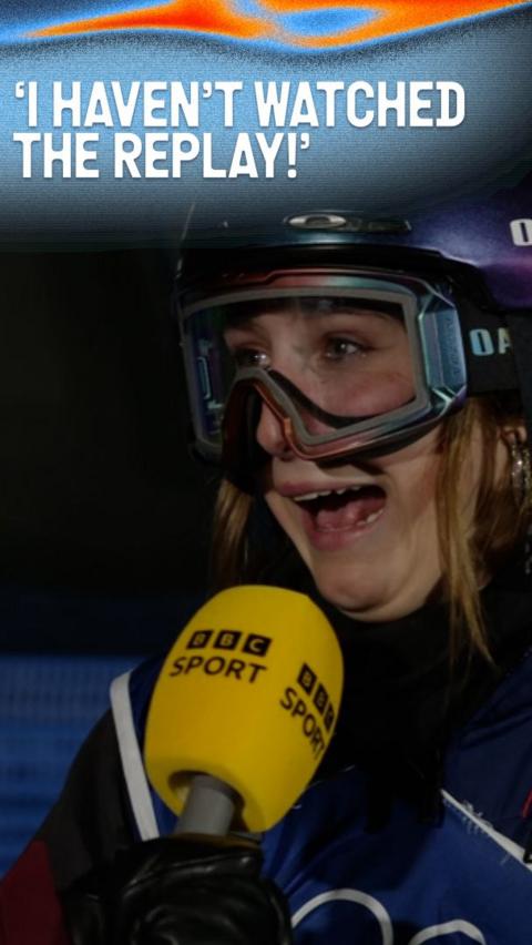 Mia Brookes smiles as she is interviewed post snowboarding big air final