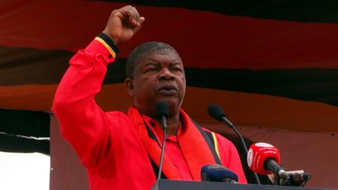 João Lourenço, presidential candidate for the ruling MPLA party, speaks at his party's final election rally in Luanda, Angola, 19 August 2017