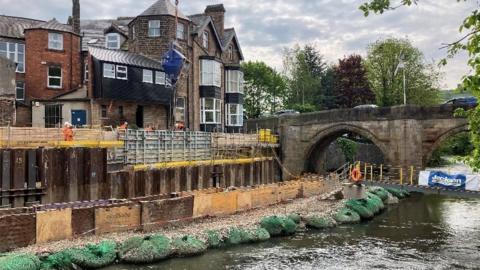 Flood defence work taking place in Matlock, Derbyshire