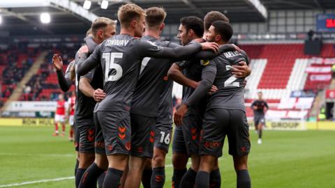 Bristol City players celebrate a goal