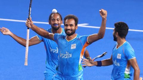 India celebrate a goal