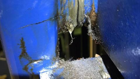 A crack in a lift at one of the vehicle test centres in Northern Ireland