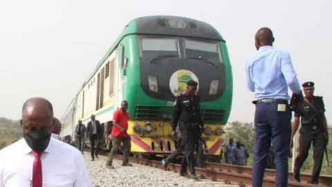 The train attacked by bandits in Nigeria - taken from transport minister's Twitter feed