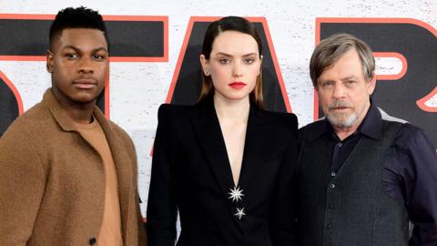 John Boyega, Daisy Ridley and Mark Hamill