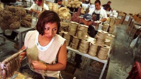 Workers make wire harnesses for automobiles in Ciudad Juarez, Mexico