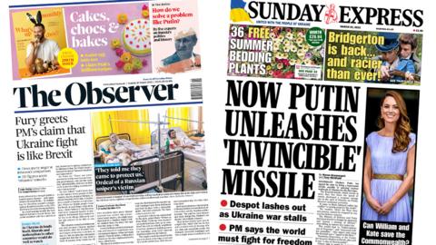 The Observer and the Sunday Express front pages 20 March 2022