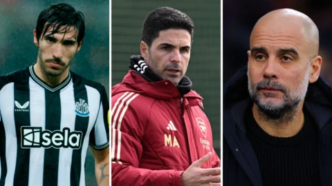 Sandro Tonali, Mikel Arteta and Pep Guardiola