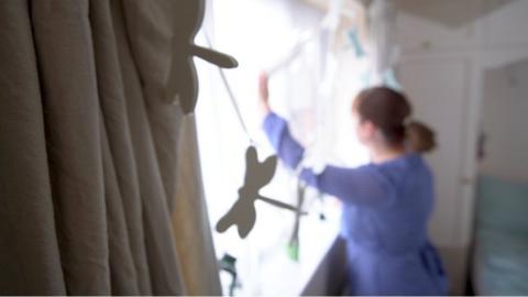 Woman at window, blurred shot