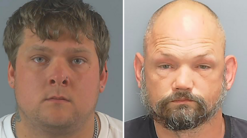 Two mugshots of Connor Bishop (on the left) and Leon O'Leary. They are both looking at the camera. Conner has short brown hair while O'Leary is bald with a shaggy grey beard,