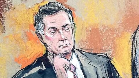 Court sketch showing Paul Manafort with attorney Richard Westling at US District Court in Washington, September 14, 2018