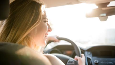 Teenager driving car