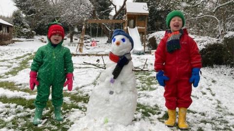 snowman and children