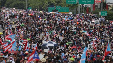 Crowds of protesters on the street