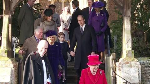 The Queen and other members of the royal family pictured at St Mary Magdalene church in Sandringham last year