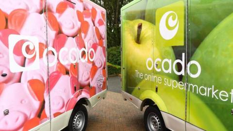 Ocado van featuring Percy Pig livery (left)