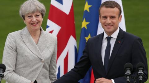 Theresa May and Emmanuel Macron in Paris on 13 June 2017