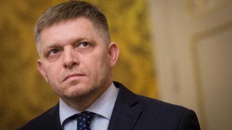 Slovak Prime Minister Robert Fico looks on during a press conference in Bratislava on March 14, 2018.