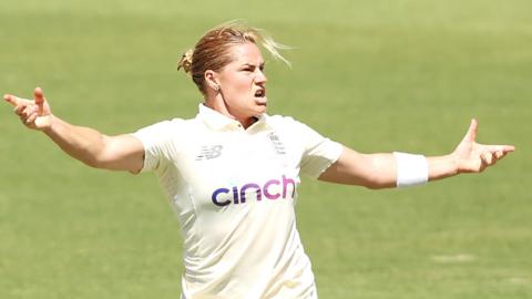 Katherine Brunt celebrates wicket