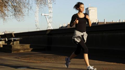 Woman running in park