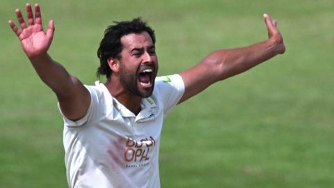 Kent's Wes Agar celebrates taking the wicket of Northamptonshire's Rob Keogh