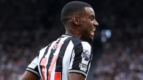 Alexander Isak celebrates after scoring for Newcastle