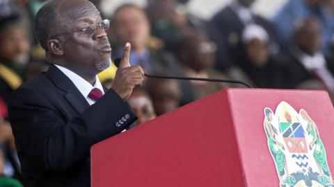 Tanzania"s president John Magufuli delivers a speech during the swearing in ceremony in Dar es Salaam, on 5 November, 2015.