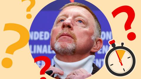 Boris Becker, adjusting a turtle-neck sweater, at a news conference promoting a documentary about his life at the 73rd Berlinale International Film Festival in Berlin