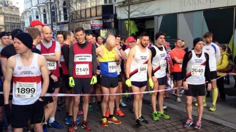 Runners at the start line of the Newport half marathon in 2015