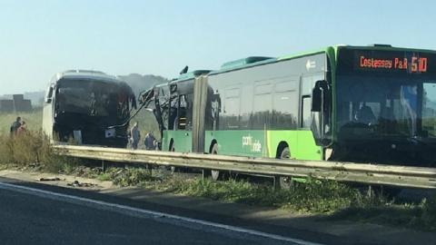 Bus and coach crash on A47